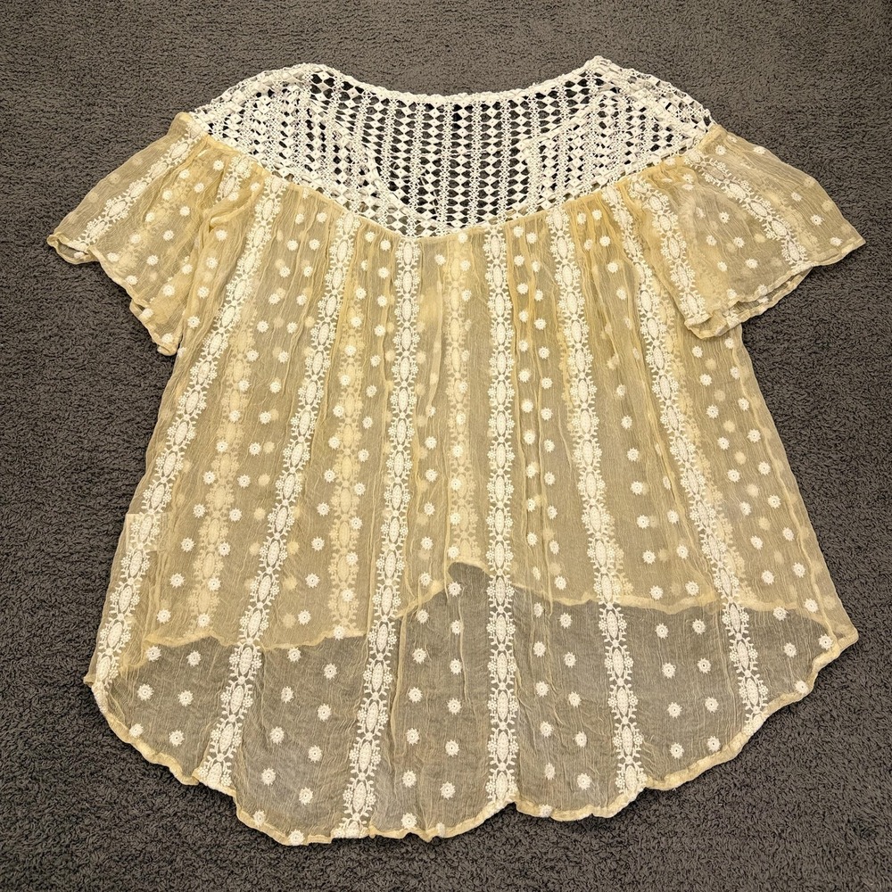 House‎ of Harlow 1960 Shirt Womens Medium Silk Sheer Crochet Tassel Boho Fairy - Picture 9 of 12